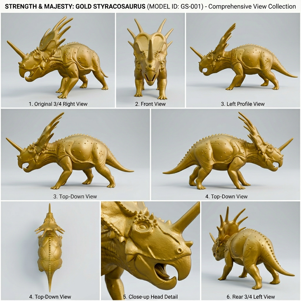 Styracosaurus Dinosaur 3D Print (130mm) – Detailed Horned Dino Model – PLA, Nylon, Resin, TPU Options – Desk Decor Gift
