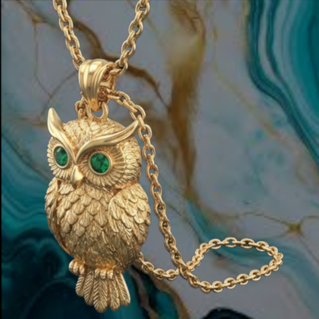 Exotic Owl Pendant with Prominent Eyes – Solid 14K or 18K Gold – Luxury Statement Jewelry
