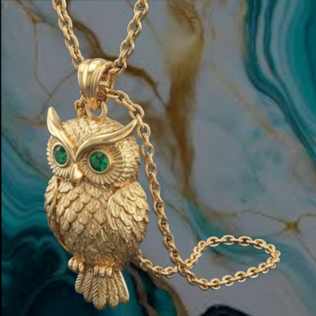 Exotic Owl Pendant with Prominent Eyes – Solid 14K or 18K Gold – Luxury Statement Jewelry