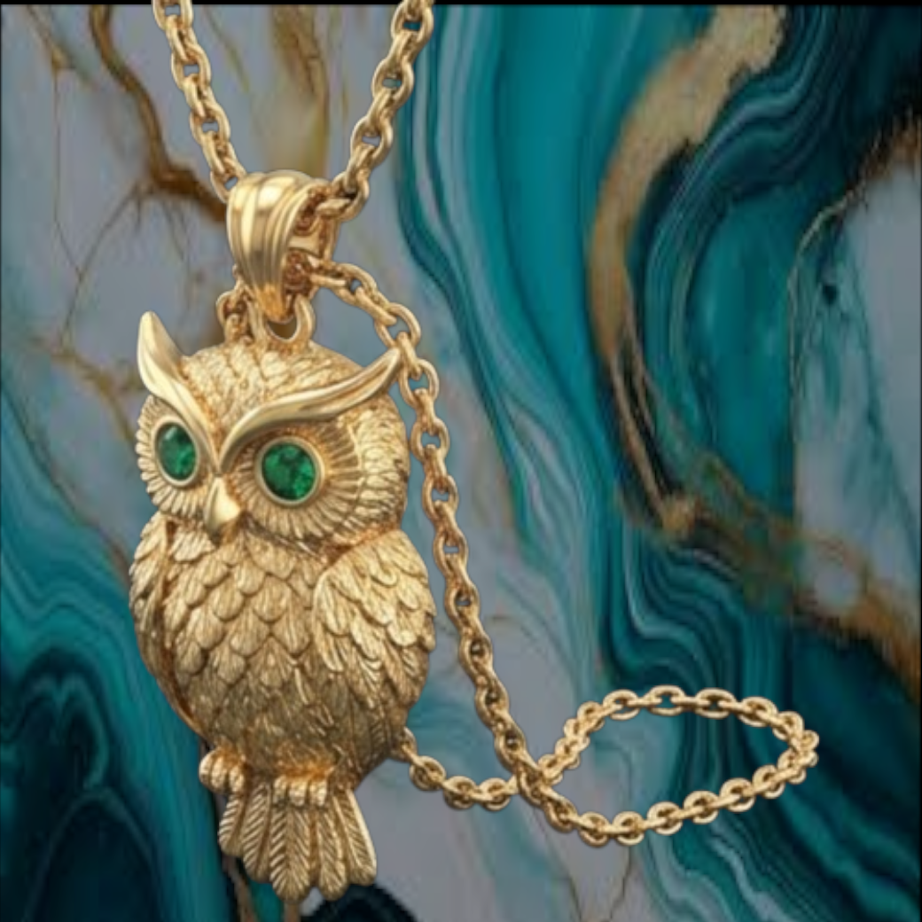 Exotic Owl Pendant with Prominent Eyes – Solid 14K or 18K Gold – Luxury Statement Jewelry