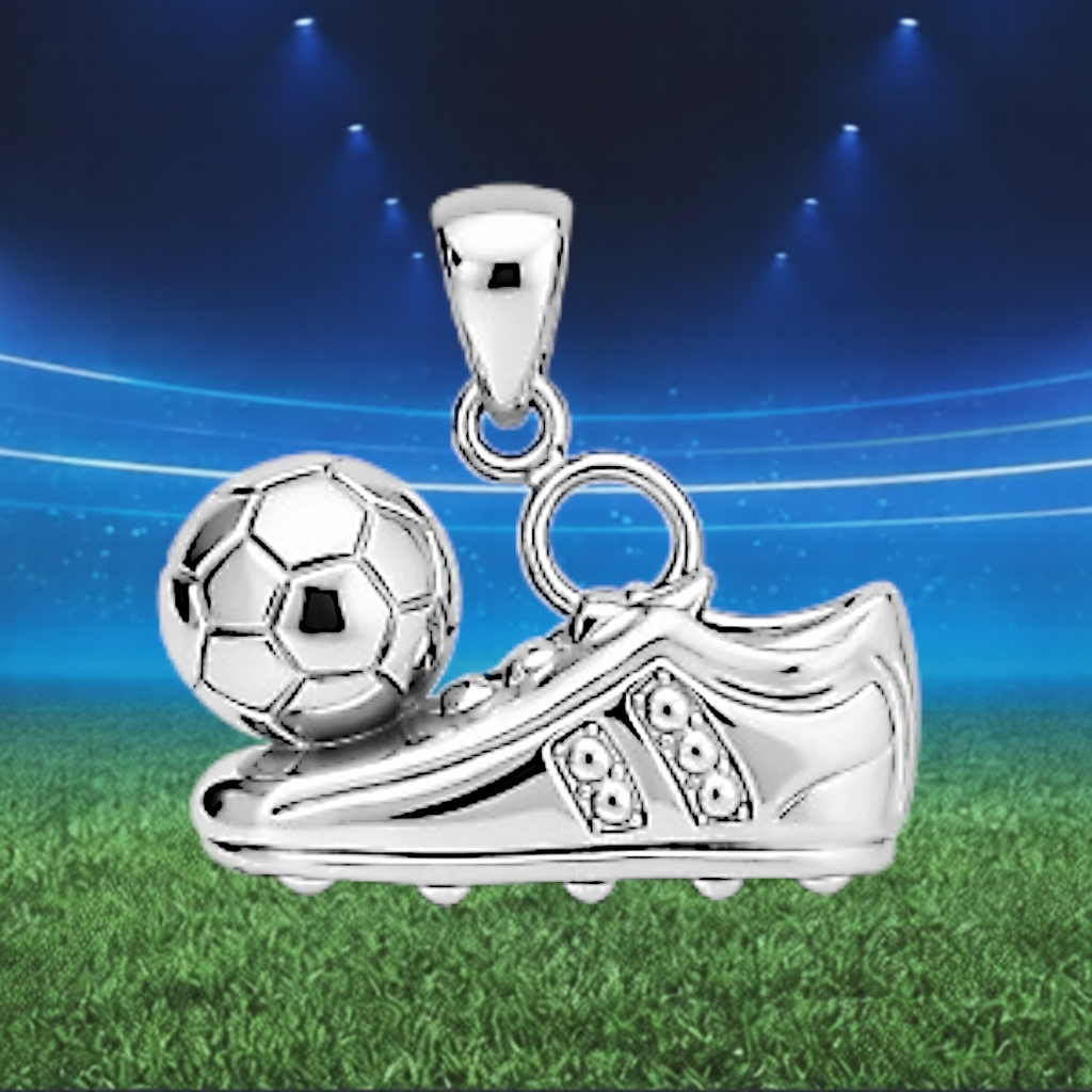 Football Boot Pendant with Ball 30mm Sports Necklace Charm Sterling Silver or Brass Jewelry
