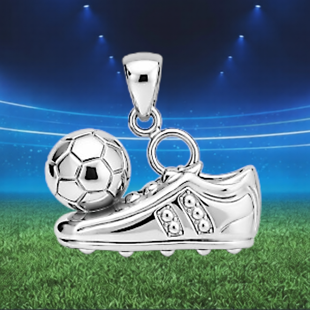 Football Boot Pendant with Ball 30mm Sports Necklace Charm Sterling Silver or Brass Jewelry