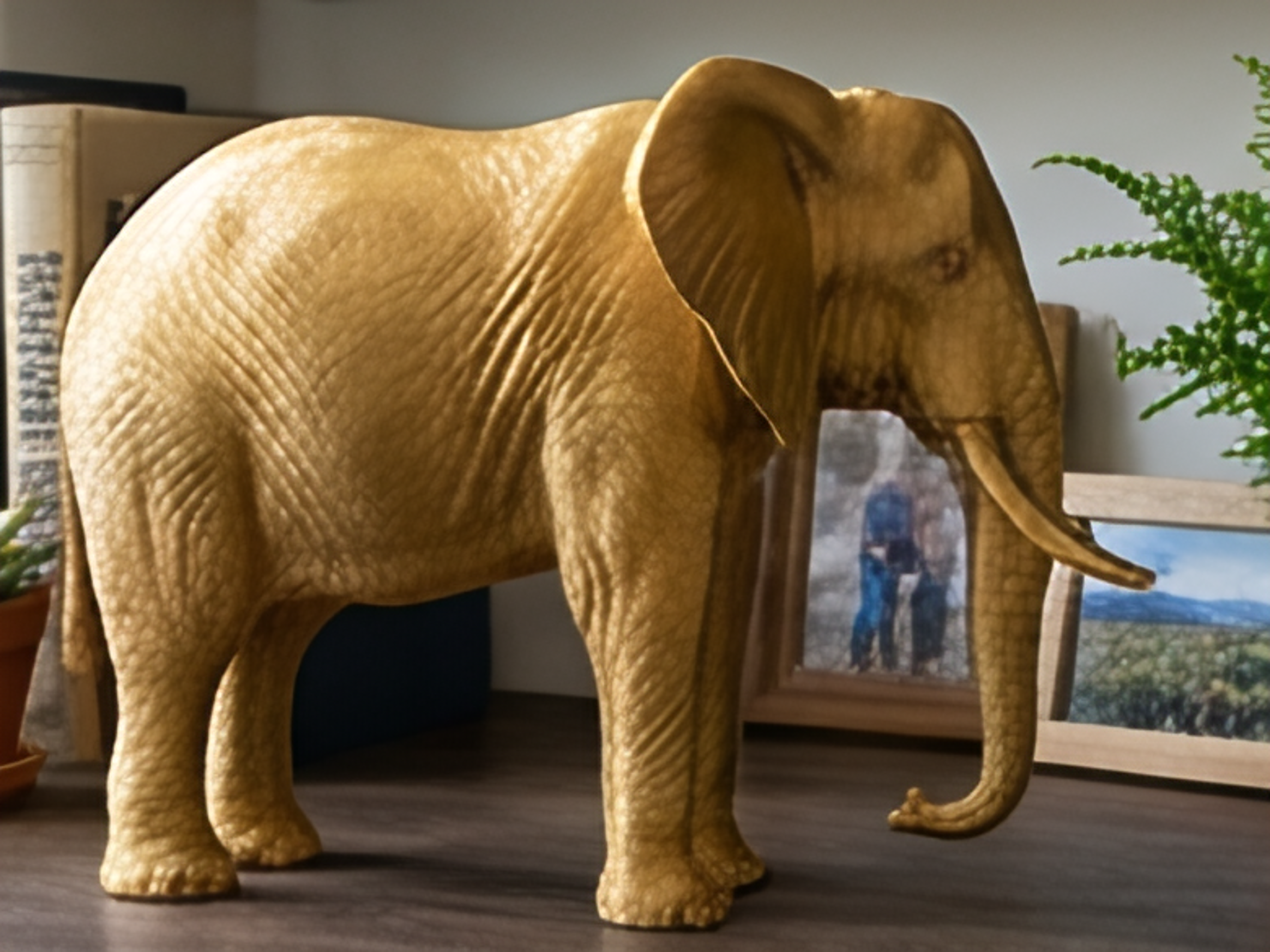 Elephant Sculpture 3D Print | Wildlife Decor Model | Large Display Animal | Gold Grey PLA | 250mm Elephant Figurine Gift