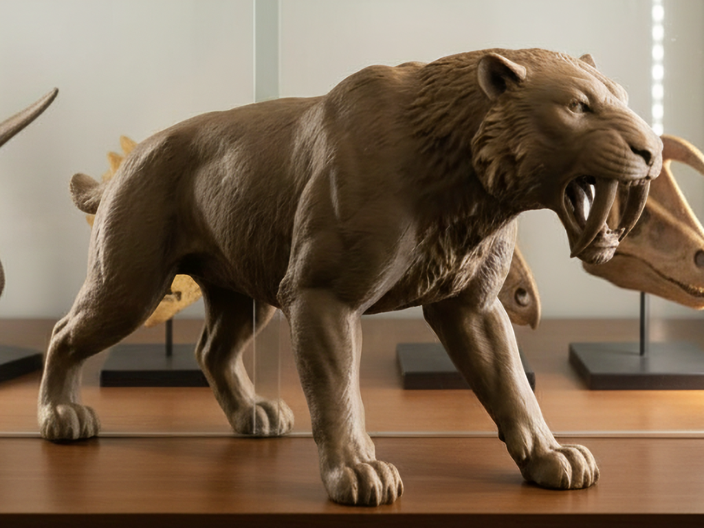 Smilodon Saber-Toothed Cat Model 3D Print | Ice Age Predator Figure | Desk Decor | Prehistoric Animal | PLA Nylon Resin | 160mm