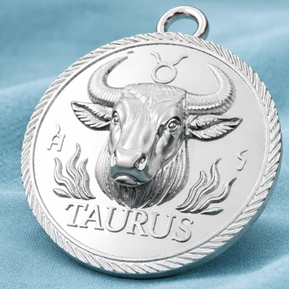 Taurus Zodiac Pendant in Polished Silver & Bronze | Bull Horoscope Medallion Charm | Astrology Coin Pendant 20mm