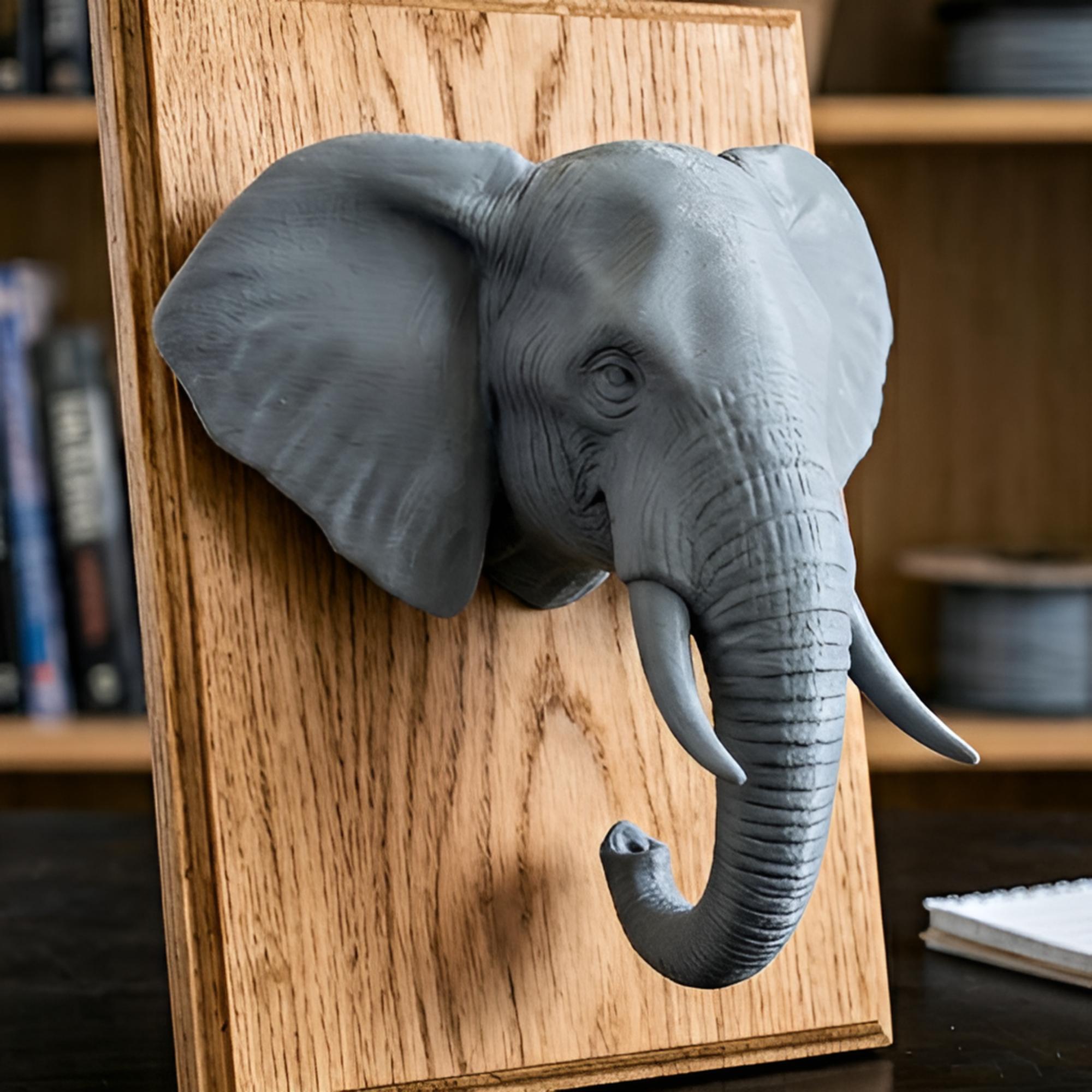 Elephant Wall Mount 3D Print | PLA Gold Sculpture | Wildlife Wall Decor | Large 250mm Statement Piece | Elephant Head Art