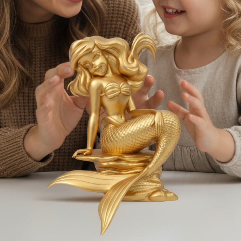 Golden Mermaid Statue 250mm | Large Ocean Decor Figurine | 3D Printed Mermaid Sculpture | Beach House Decor | Fantasy Gift