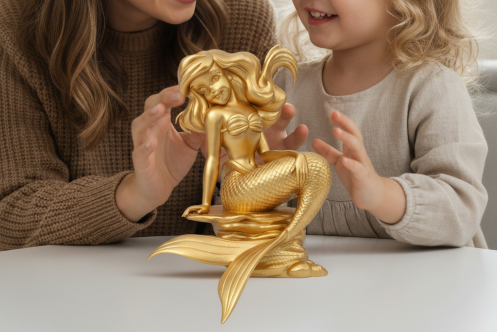 Golden Mermaid Statue 150mm | Ocean Decor Figurine | 3D Printed Mermaid Sculpture | Beach House Decor | Mermaid Gift for Girls | Fantasy Home Decoration