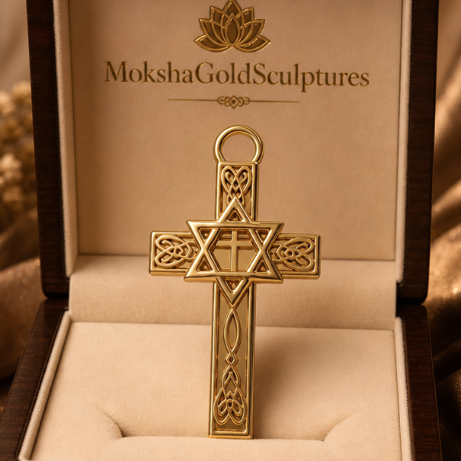 Celtic Cross with Star of David Pendant Necklace | Interfaith Jewellery | 18K Gold & Sterling Silver