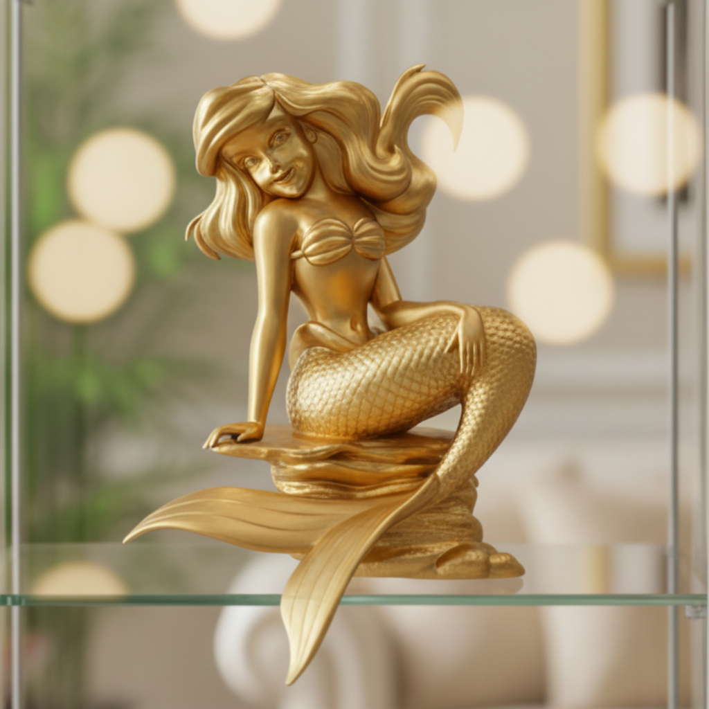Golden Mermaid Statue 150mm | Ocean Decor Figurine | 3D Printed Mermaid Sculpture | Beach House Decor | Mermaid Gift for Girls | Fantasy Home Decoration