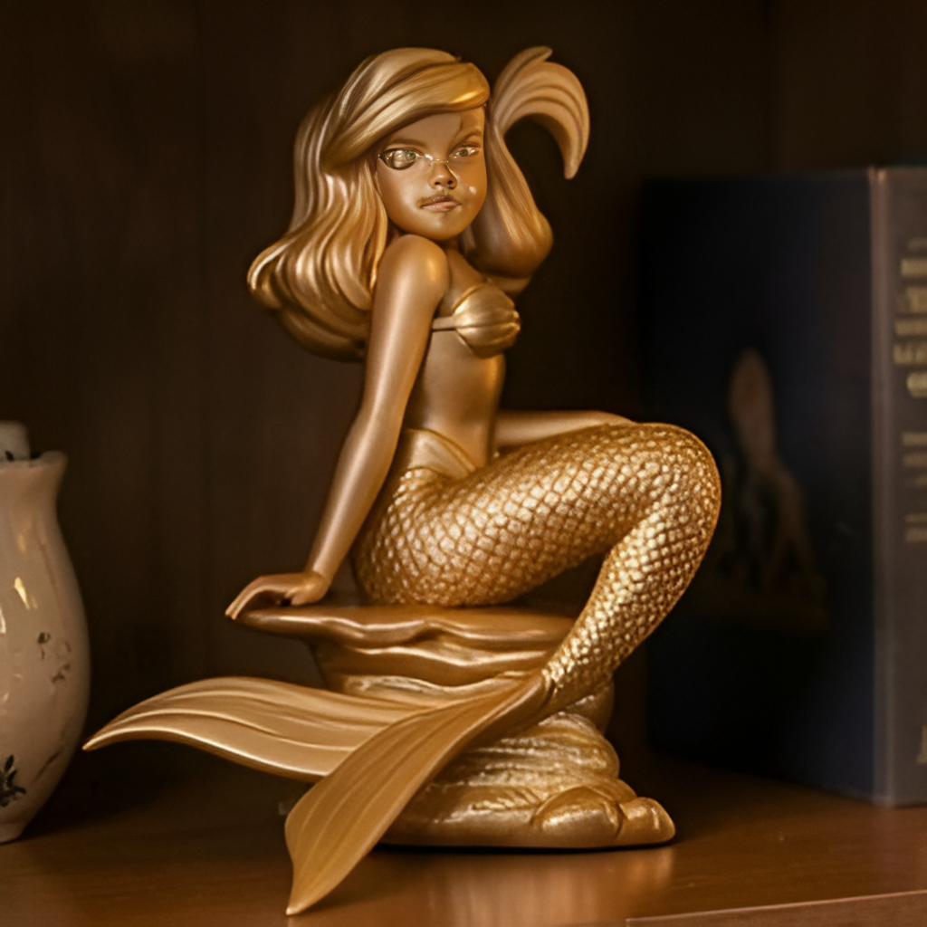 Golden Mermaid Statue 150mm | Ocean Decor Figurine | 3D Printed Mermaid Sculpture | Beach House Decor | Mermaid Gift for Girls | Fantasy Home Decoration