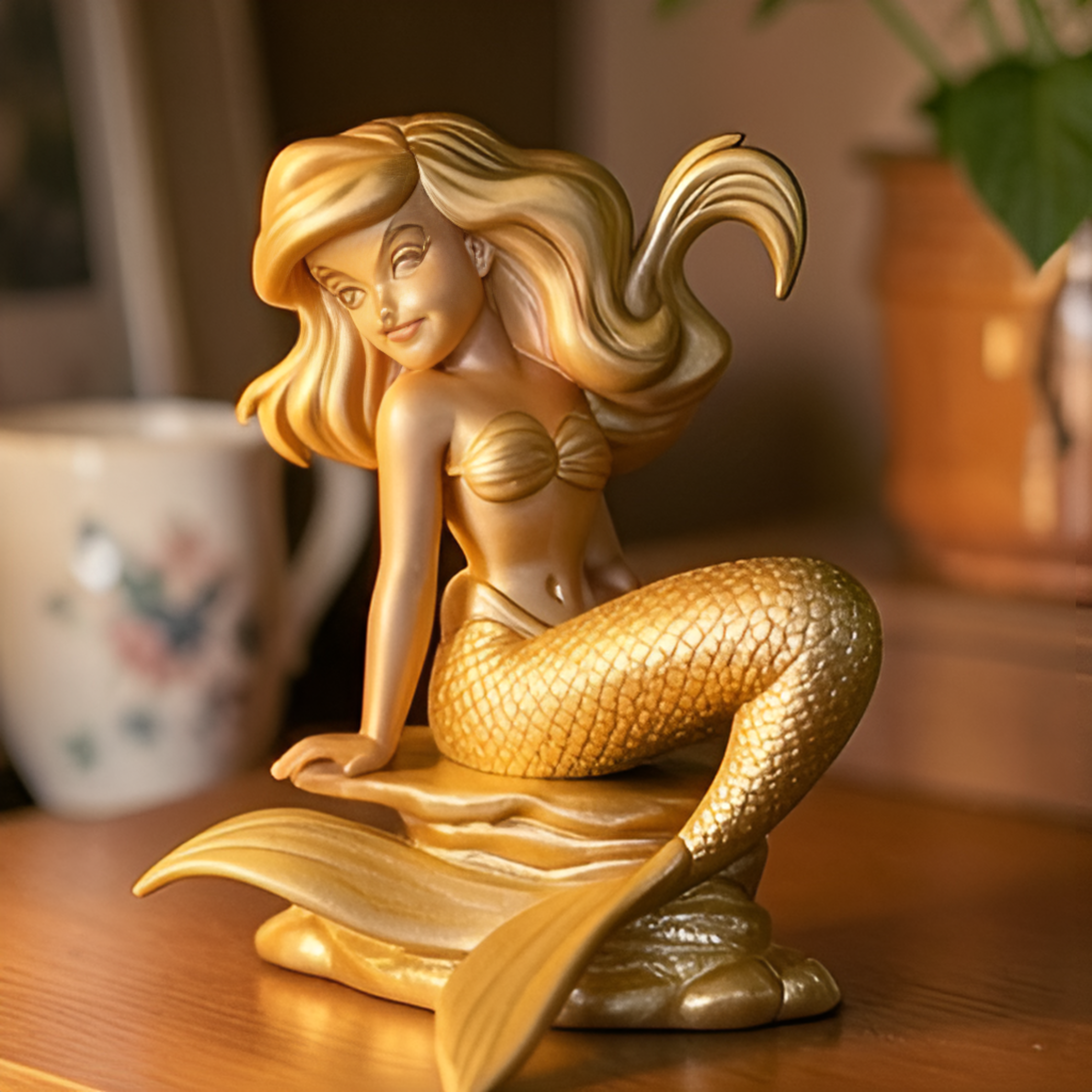 Golden Mermaid Statue 150mm | Ocean Decor Figurine | 3D Printed Mermaid Sculpture | Beach House Decor | Mermaid Gift for Girls | Fantasy Home Decoration
