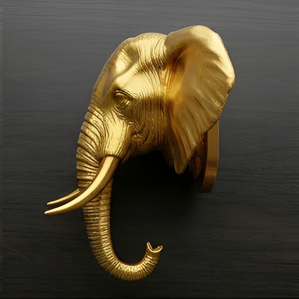 Elephant Wall Mount 3D Print | PLA Gold Sculpture | Wildlife Wall Decor | Large 250mm Statement Piece | Elephant Head Art