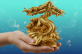 Golden Mermaid Statue 250mm | 3D Printed Mermaid Sculpture | Ocean Fantasy Decor | Coastal Figurine | Desk Display Art | Mythical Sea Goddess Gift