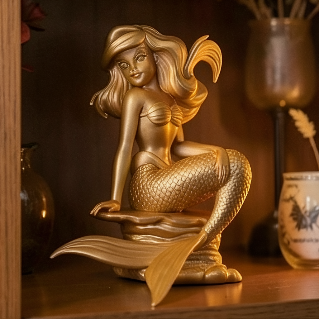 Golden Mermaid Statue 150mm | Ocean Decor Figurine | 3D Printed Mermaid Sculpture | Beach House Decor | Mermaid Gift for Girls | Fantasy Home Decoration