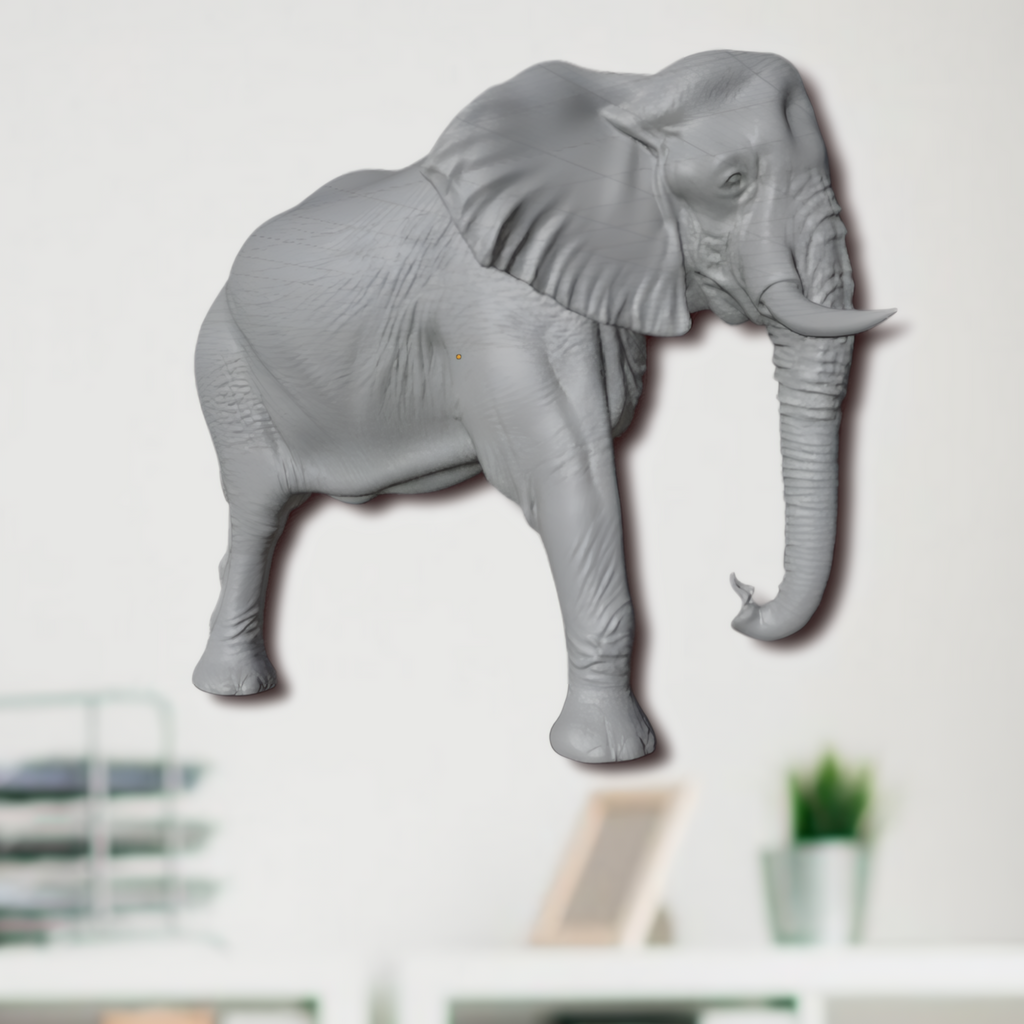 Elephant Wall Mount 3D Print | Wildlife Wall Decor | PLA Grey Sculpture | Large Animal Wall Art | 250mm Elephant Relief