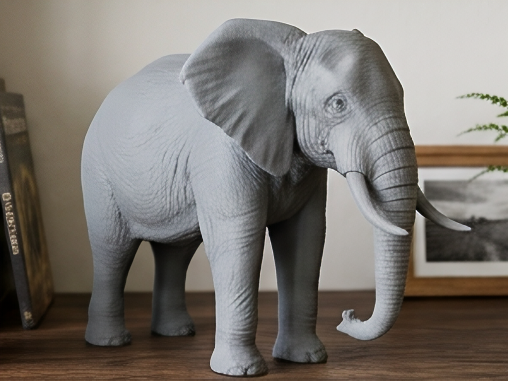 Elephant Sculpture 3D Print | Wildlife Decor Model | Large Display Animal | Gold Grey PLA | 250mm Elephant Figurine Gift