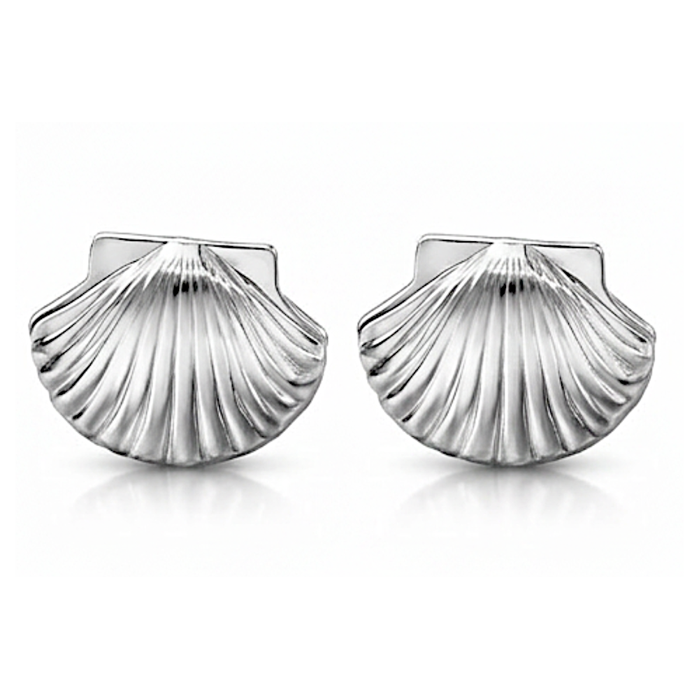 Silver and Bras Shell Stud Earrings, Seashell Earrings, Minimalist Beach Jewelry, Ocean Inspired Studs, Polished Brass Earrings, Summer Jewelry Gift