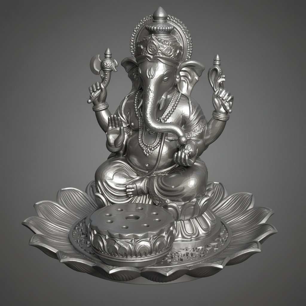 Golden Ganesh Incense Holder with Lotus Base – PLA 3D Printed Spiritual Decor – Meditation Ash Catcher – Hindu Home Temple Gift – Free Shipping