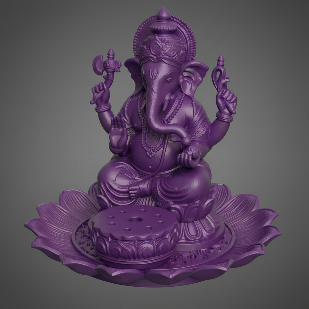 Golden Ganesh Incense Holder with Lotus Base – PLA 3D Printed Spiritual Decor – Meditation Ash Catcher – Hindu Home Temple Gift – Free Shipping