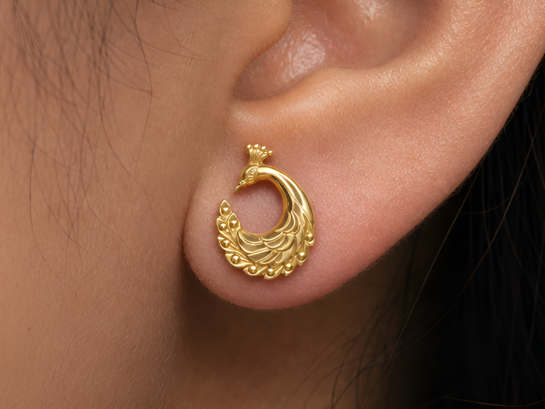 Peacock Stud Earrings – 9K Gold, Sterling Silver 925 or Polished Brass | Elegant Peacock Bird Earrings | Nature Inspired Jewellery | Handmade Gift for Her