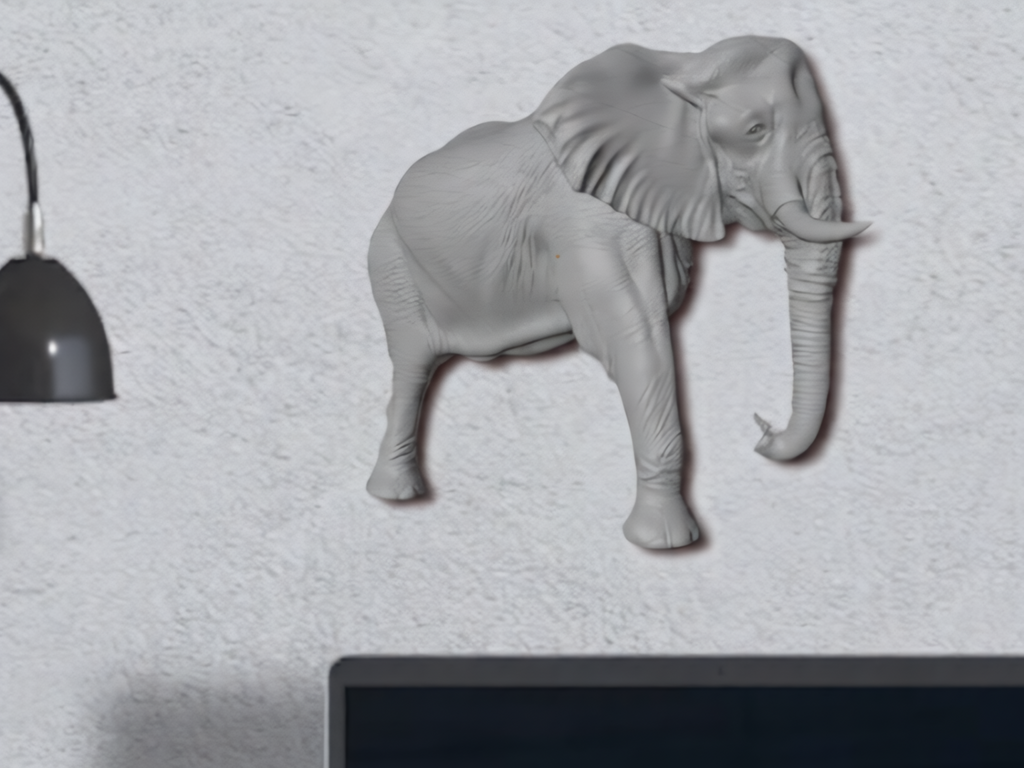 Elephant Wall Mount 3D Print | Wildlife Wall Decor | PLA Grey Sculpture | Large Animal Wall Art | 250mm Elephant Relief