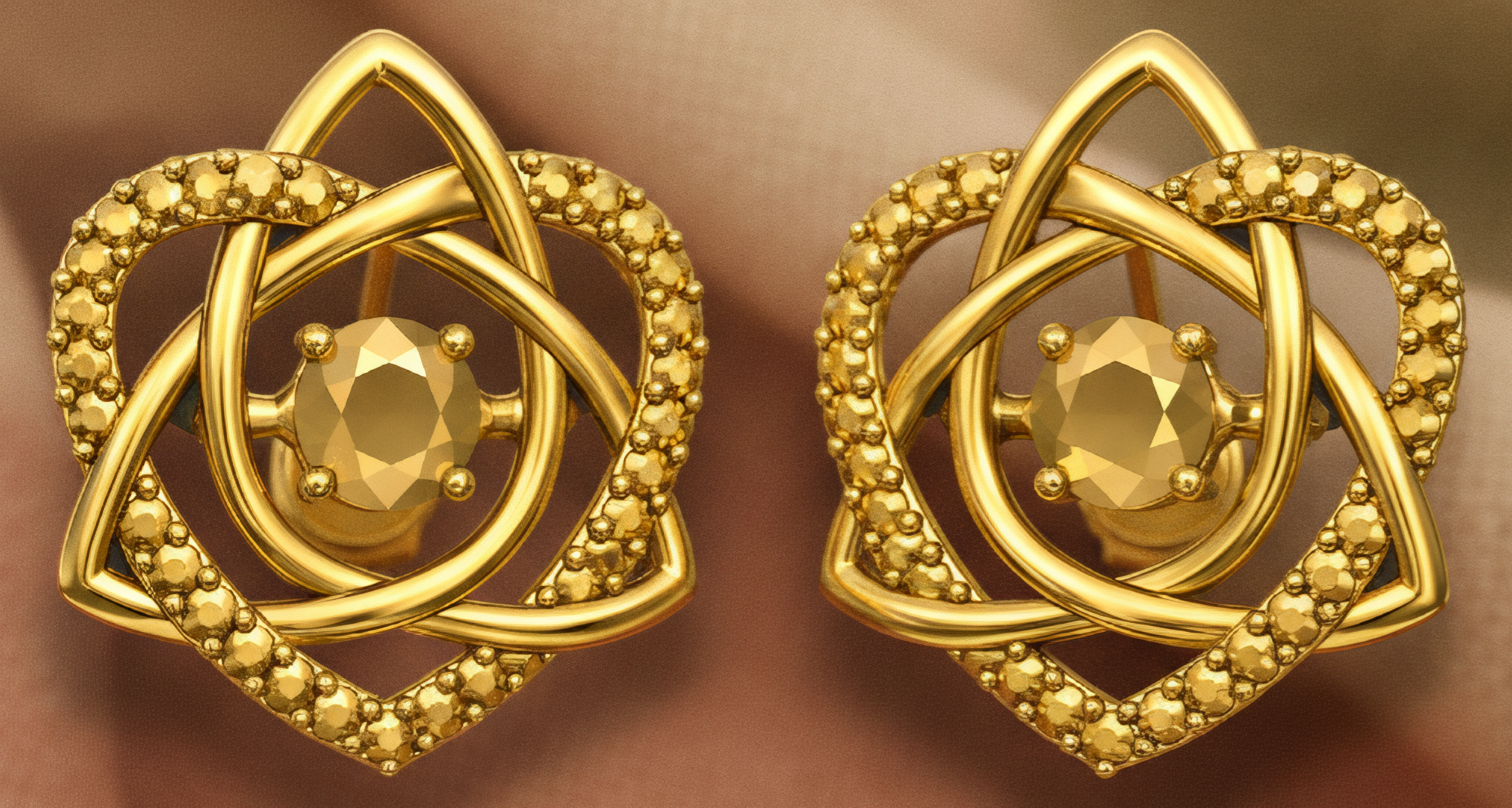 Celtic Trinity Knot Heart Stud Earrings in 9K gold by MokshaGoldSculptures.