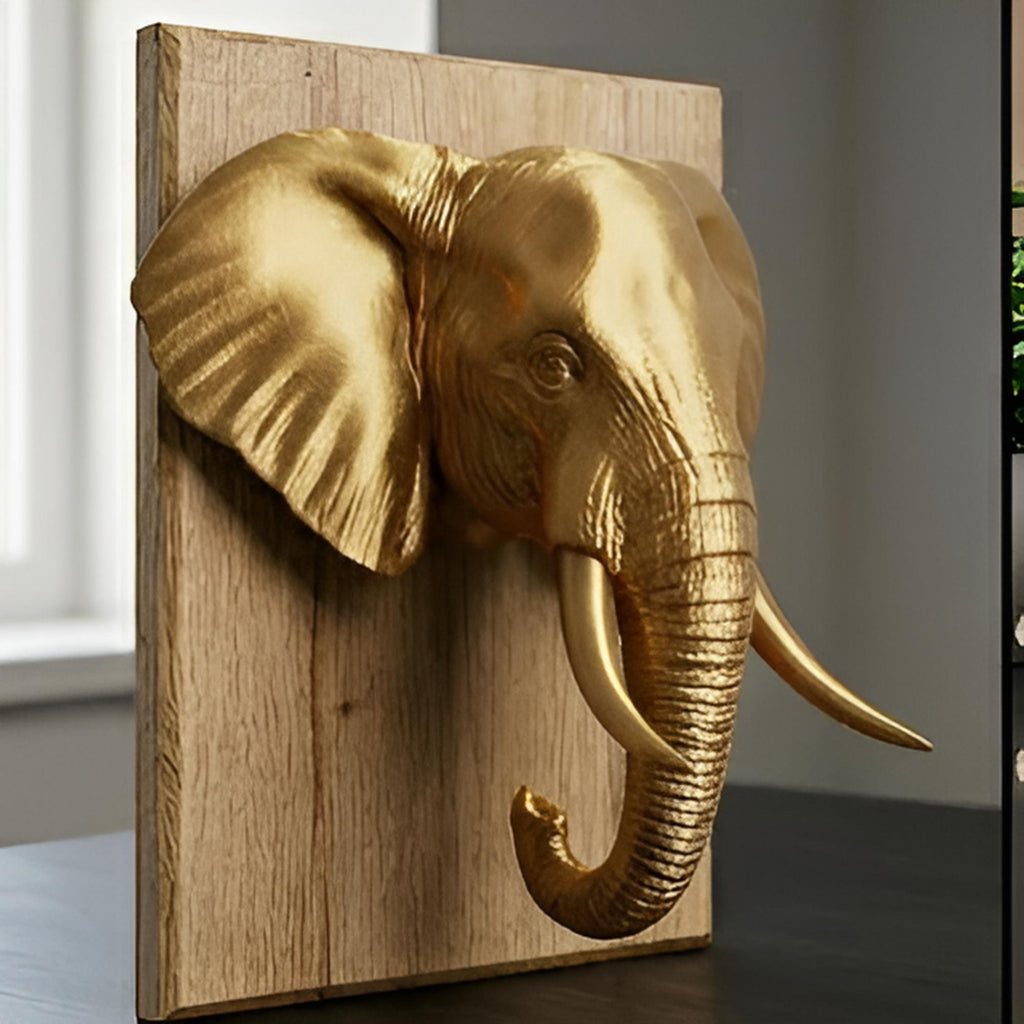 Elephant Wall Mount 3D Print | PLA Gold Sculpture | Wildlife Wall Decor | Large 250mm Statement Piece | Elephant Head Art