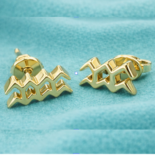 Aquarius Symbol Stud Earrings in Silver and Polished brass | Minimal Zodiac Earrings