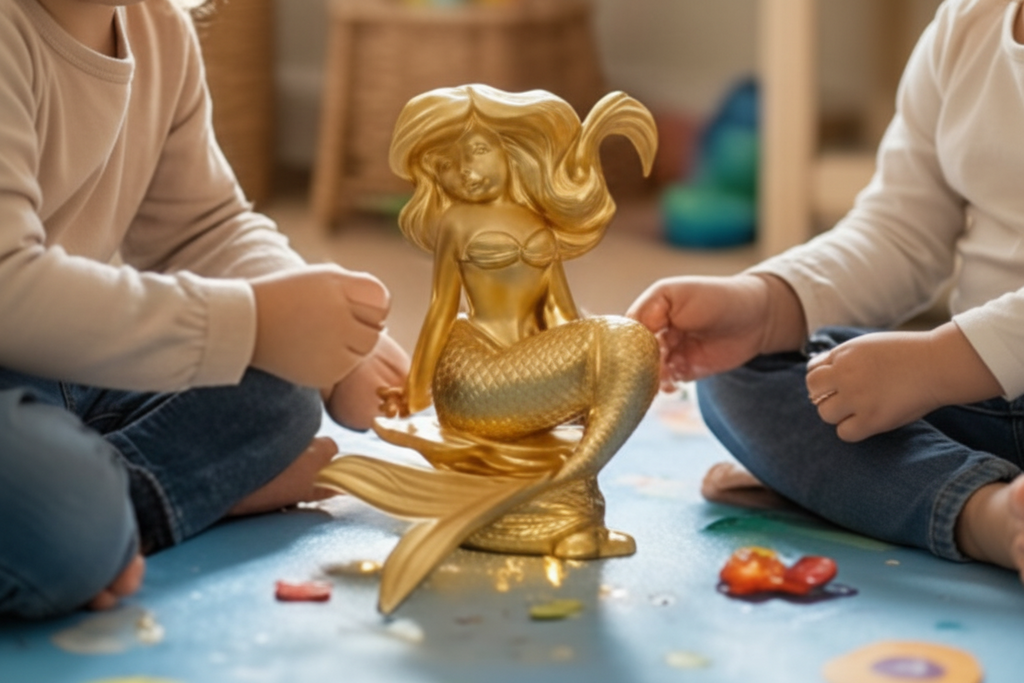 Golden Mermaid Statue 150mm | Ocean Decor Figurine | 3D Printed Mermaid Sculpture | Beach House Decor | Mermaid Gift for Girls | Fantasy Home Decoration