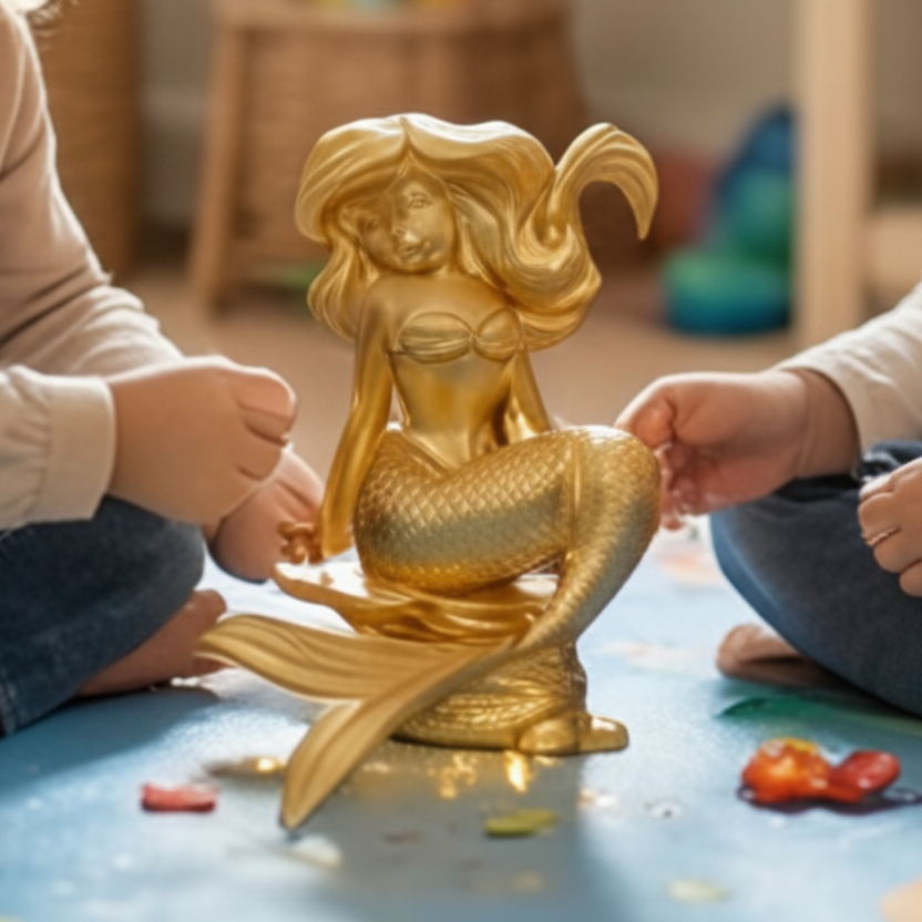 Golden Mermaid Statue 150mm | Ocean Decor Figurine | 3D Printed Mermaid Sculpture | Beach House Decor | Mermaid Gift for Girls | Fantasy Home Decoration