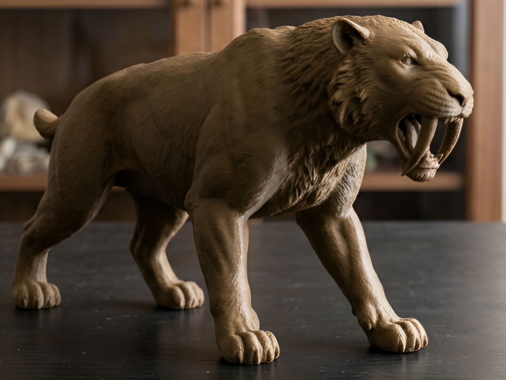 Smilodon Saber-Toothed Cat Model 3D Print | Ice Age Predator Figure | Desk Decor | Prehistoric Animal | PLA Nylon Resin | 160mm