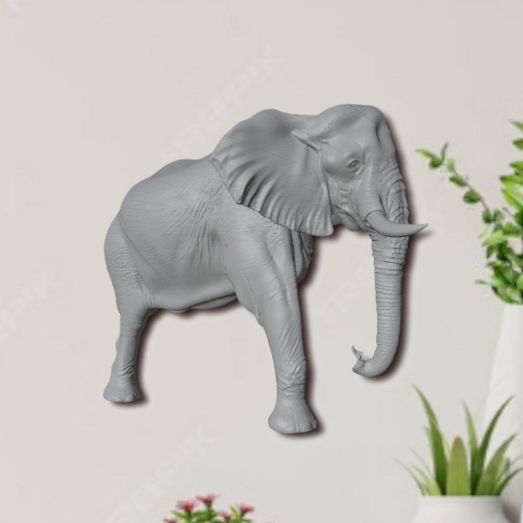 Elephant Wall Mount 3D Print | Wildlife Wall Decor | PLA Grey Sculpture | Large Animal Wall Art | 250mm Elephant Relief
