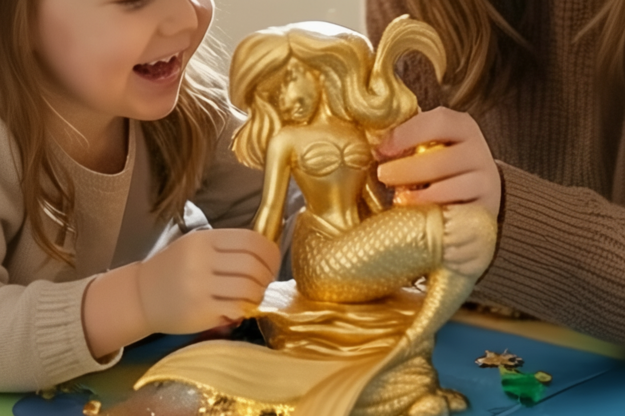 Golden Mermaid Statue 150mm | Ocean Decor Figurine | 3D Printed Mermaid Sculpture | Beach House Decor | Mermaid Gift for Girls | Fantasy Home Decoration