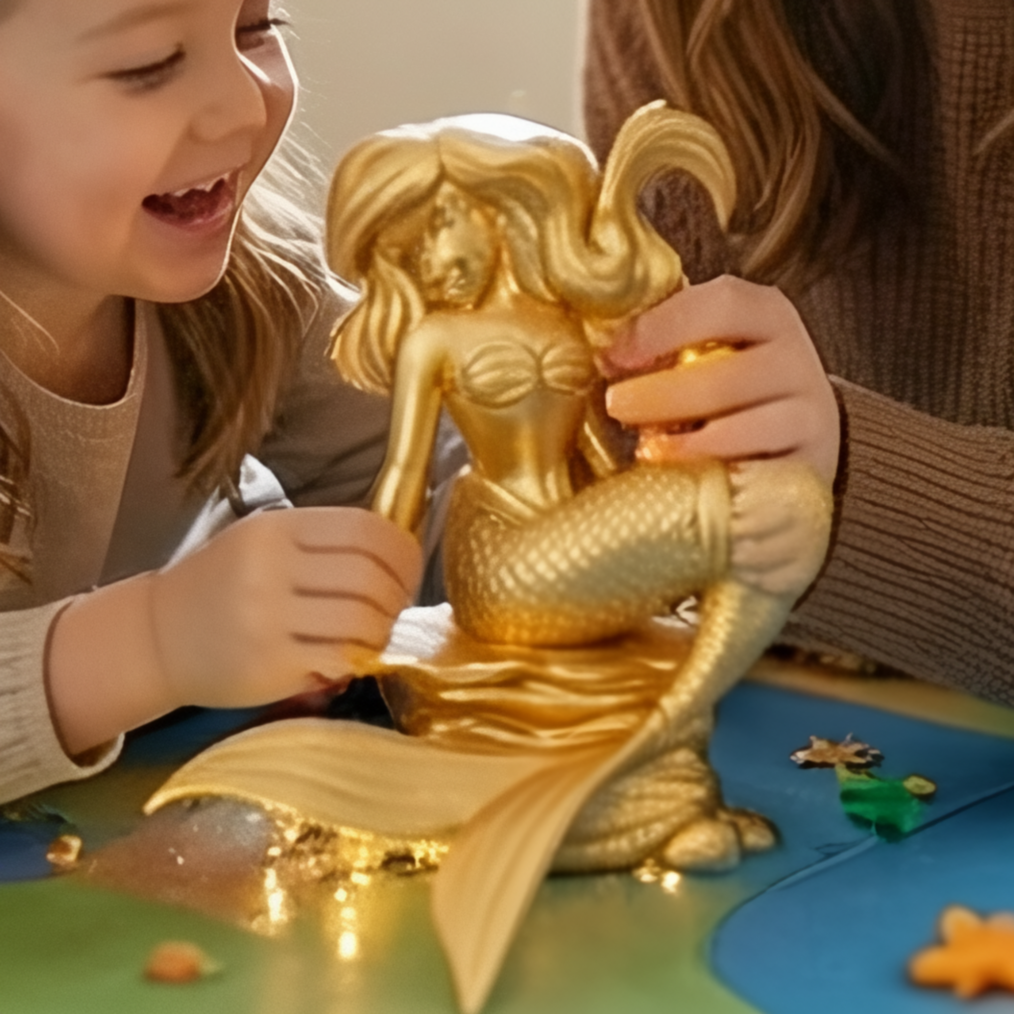 Golden Mermaid Statue 250mm | Large Ocean Decor Figurine | 3D Printed Mermaid Sculpture | Beach House Decor | Fantasy Gift