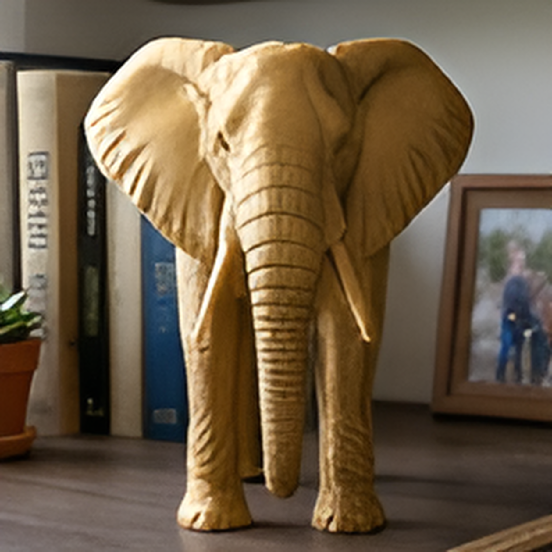 Elephant Sculpture 3D Print | Wildlife Decor Model | Large Display Animal | Gold Grey PLA | 250mm Elephant Figurine Gift