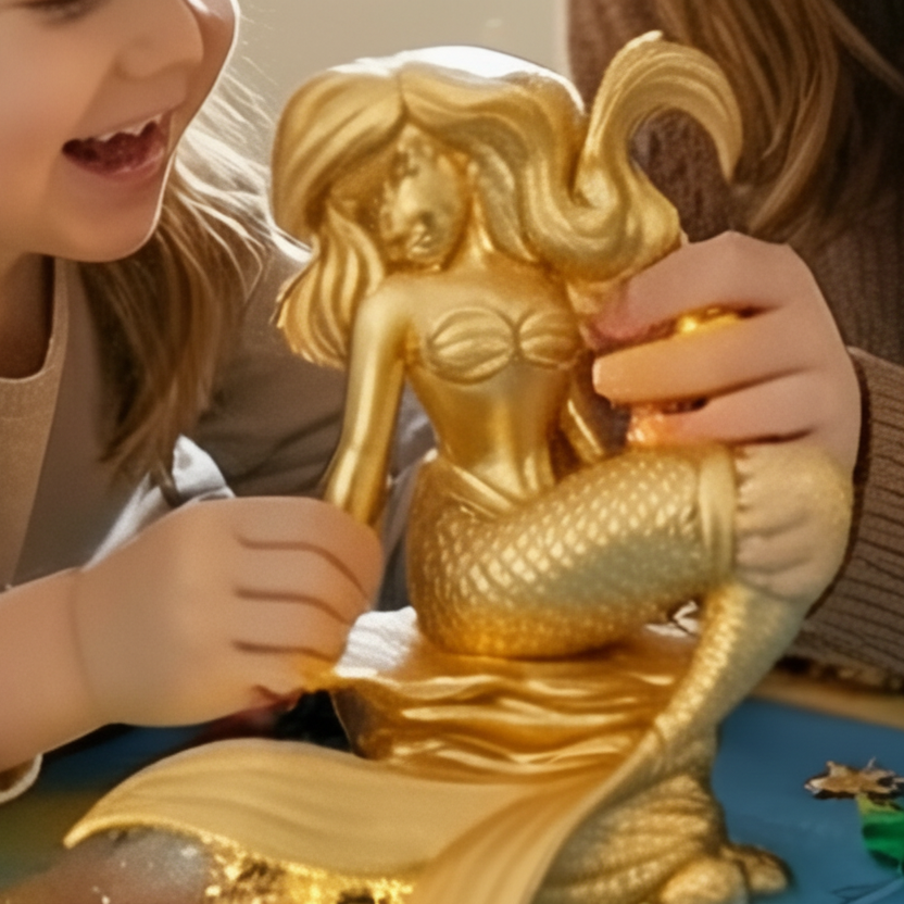 Golden Mermaid Statue 150mm | Ocean Decor Figurine | 3D Printed Mermaid Sculpture | Beach House Decor | Mermaid Gift for Girls | Fantasy Home Decoration