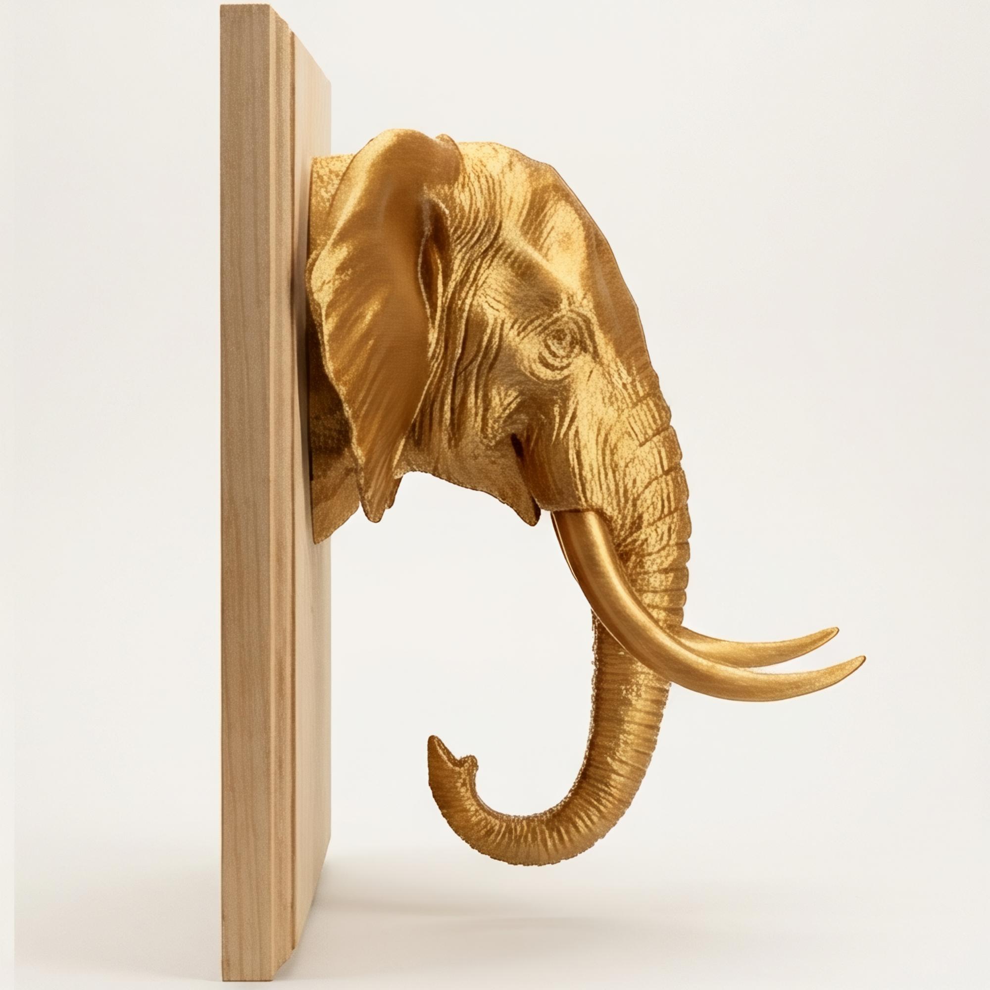 Elephant Wall Mount 3D Print | PLA Gold Sculpture | Wildlife Wall Decor | Large 250mm Statement Piece | Elephant Head Art