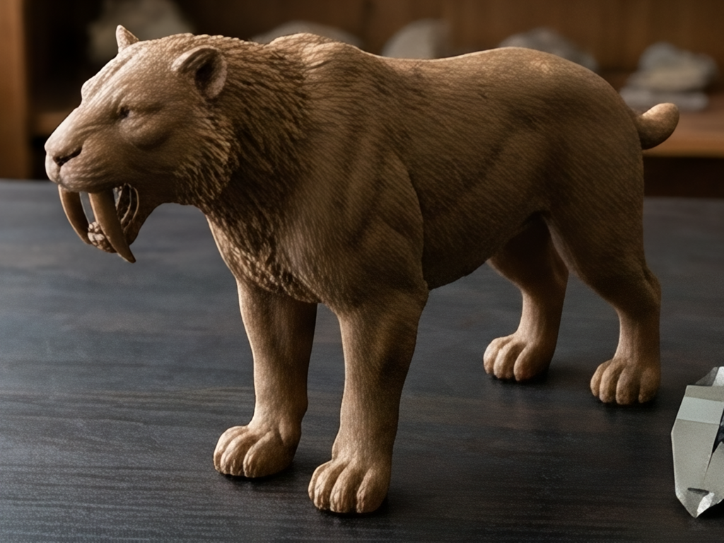 Smilodon Saber-Toothed Cat Model 3D Print | Ice Age Predator Figure | Desk Decor | Prehistoric Animal | PLA Nylon Resin | 160mm
