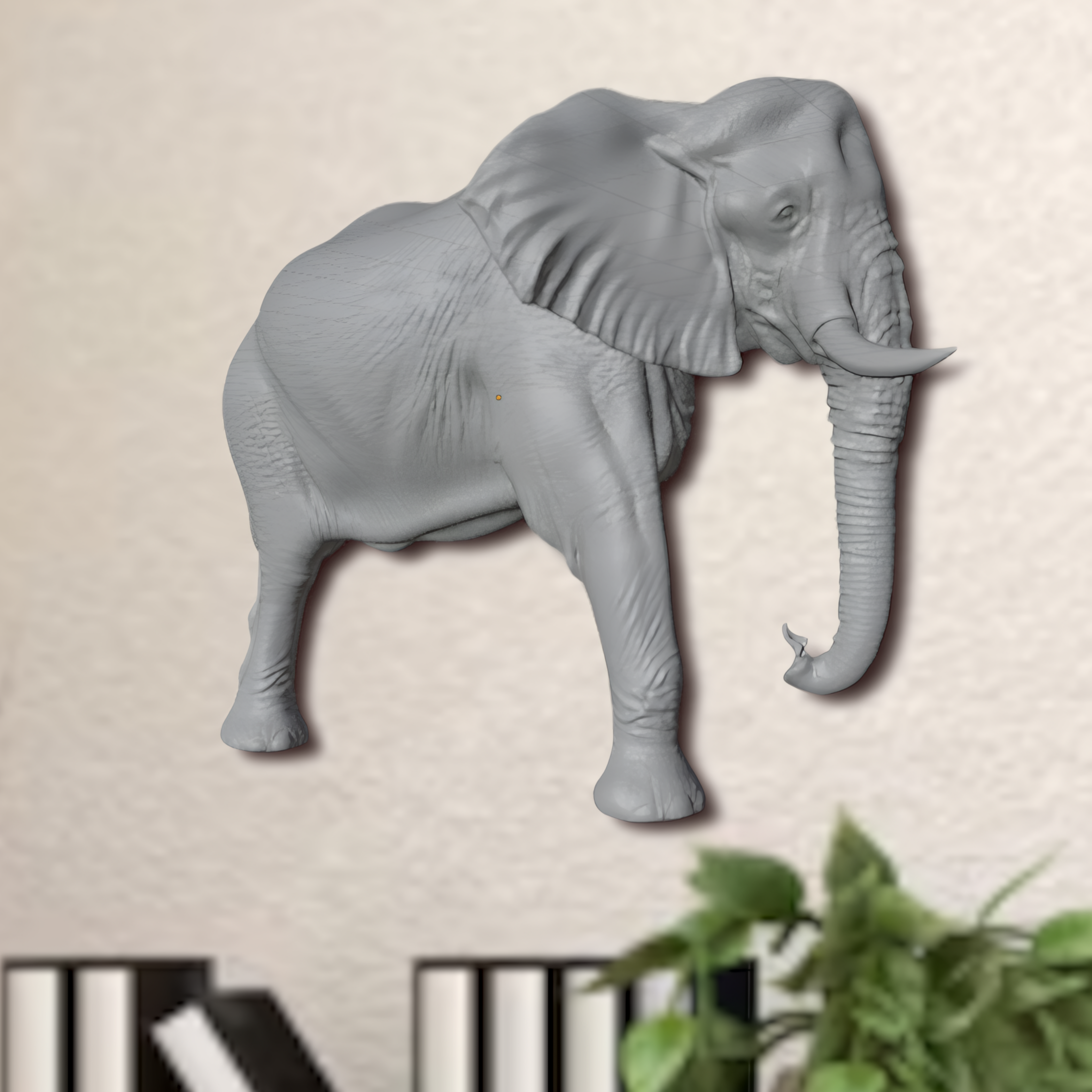 Elephant Wall Mount 3D Print | Wildlife Wall Decor | PLA Grey Sculpture | Large Animal Wall Art | 250mm Elephant Relief