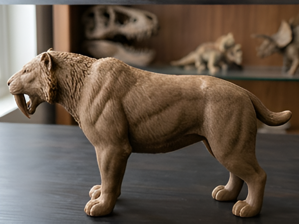 Smilodon Saber-Toothed Cat Model 3D Print | Ice Age Predator Figure | Desk Decor | Prehistoric Animal | PLA Nylon Resin | 160mm