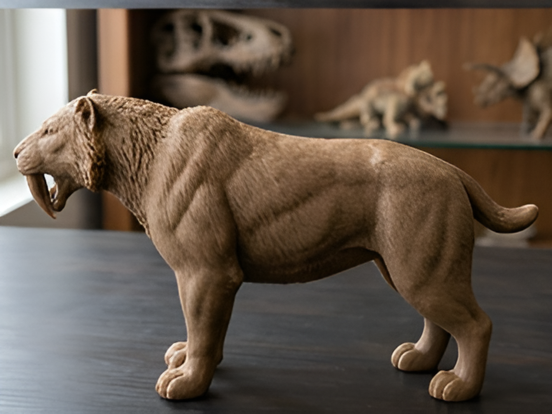 Smilodon Saber-Toothed Cat Model 3D Print | Ice Age Predator Figure | Desk Decor | Prehistoric Animal | PLA Nylon Resin | 160mm