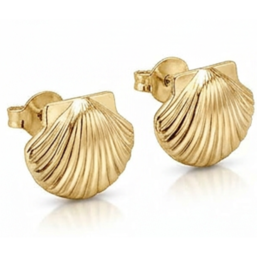 Gold Shell Stud Earrings | 9k 14k 18k Seashell Studs | MokshaGoldSculptures