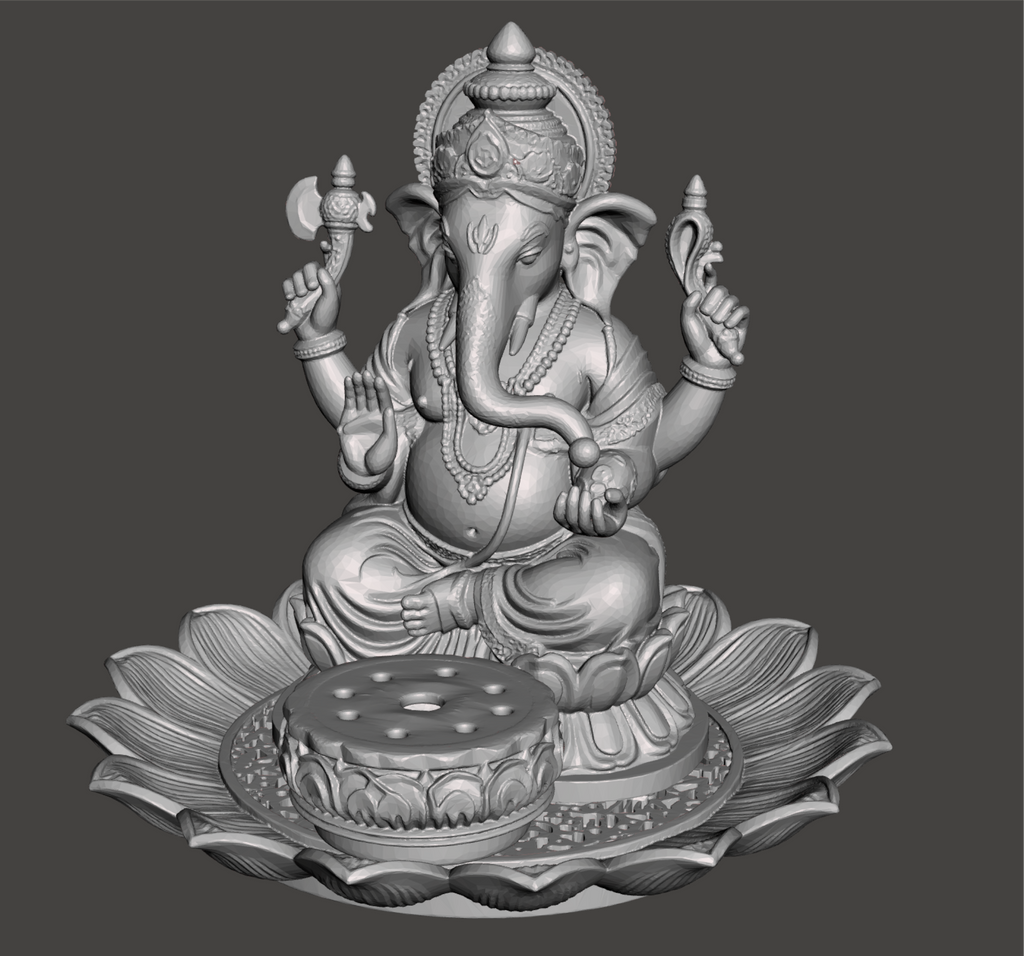 Golden Ganesh Incense Holder with Lotus Base – PLA 3D Printed Spiritual Decor – Meditation Ash Catcher – Hindu Home Temple Gift – Free Shipping
