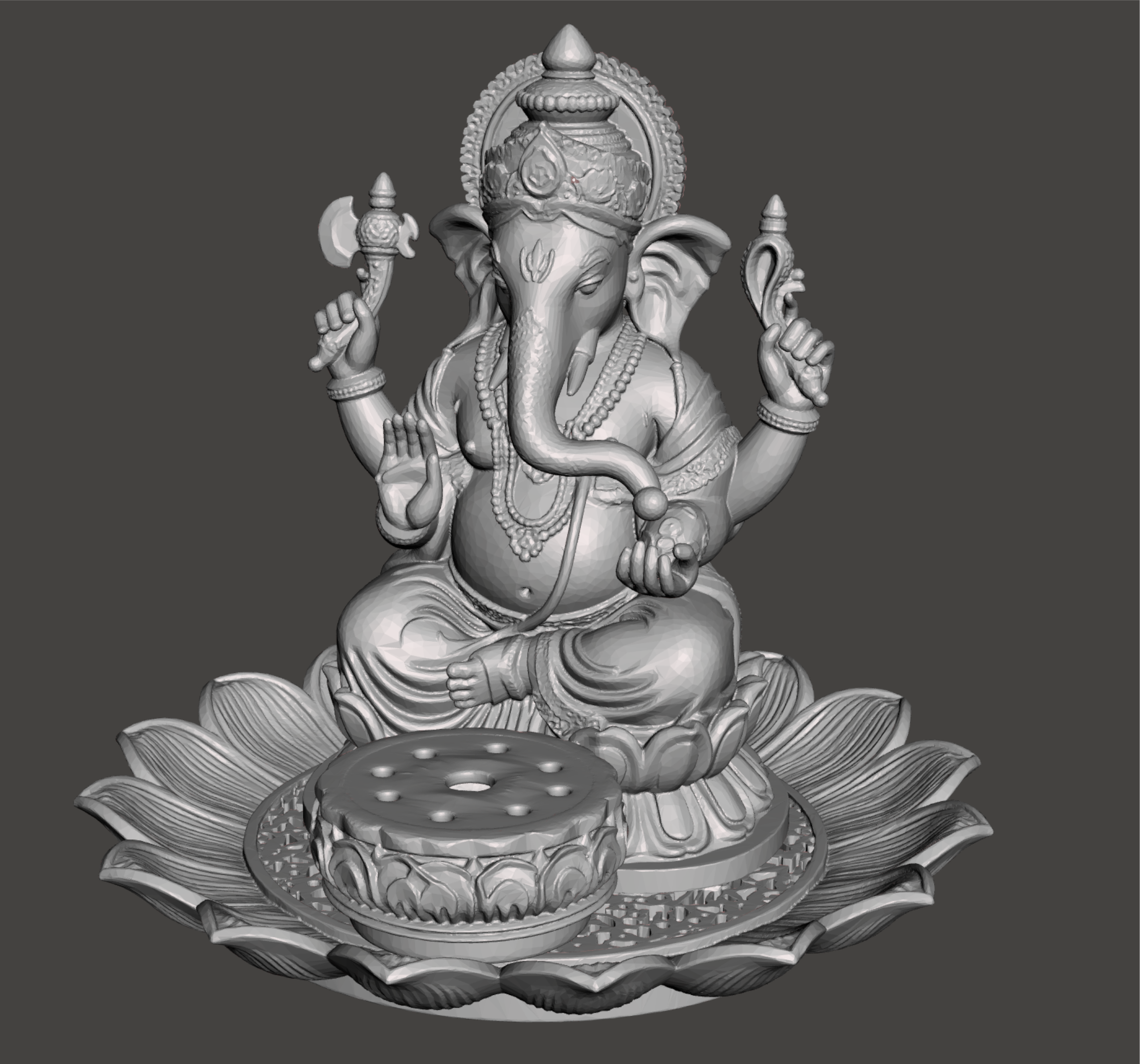 Golden Ganesh Incense Holder with Lotus Base – PLA 3D Printed Spiritual Decor – Meditation Ash Catcher – Hindu Home Temple Gift – Free Shipping