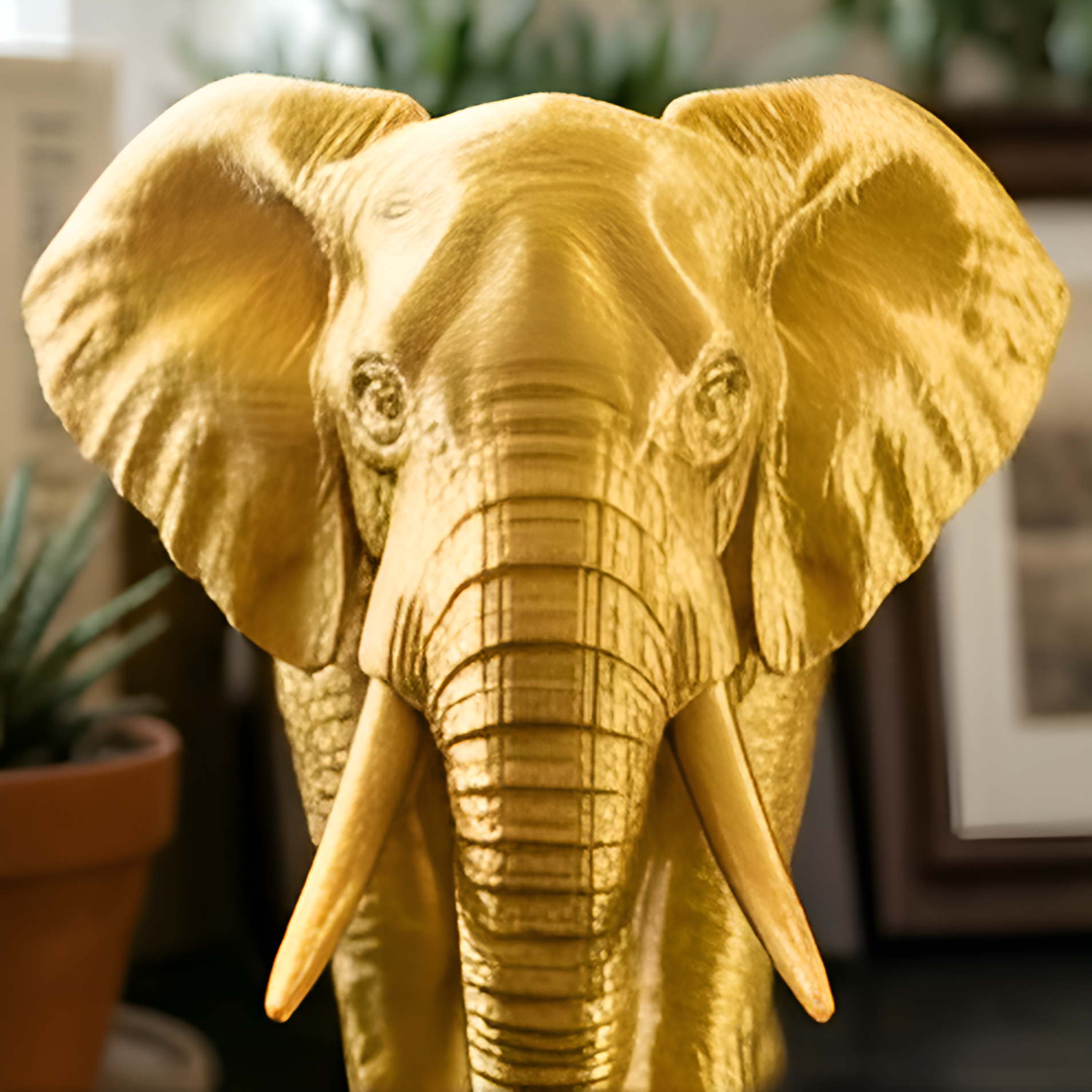 Elephant Sculpture 3D Print | Wildlife Decor Model | Large Display Animal | Gold Grey PLA | 250mm Elephant Figurine Gift