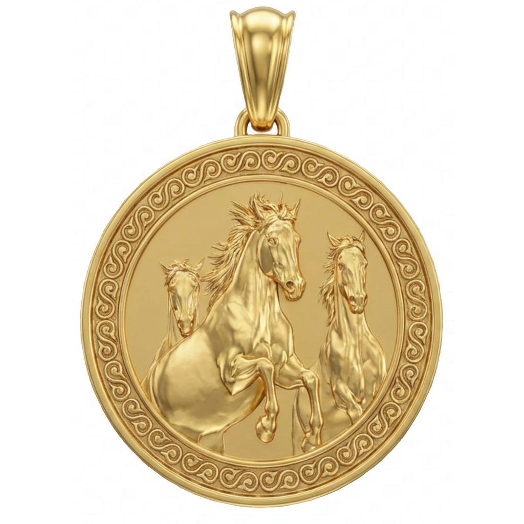 Three Horses Galloping Pendant Necklace in Gold or Sterling Silver – Dynamic Wildlife Jewelry, Elegant Horse Lover Statement Piece