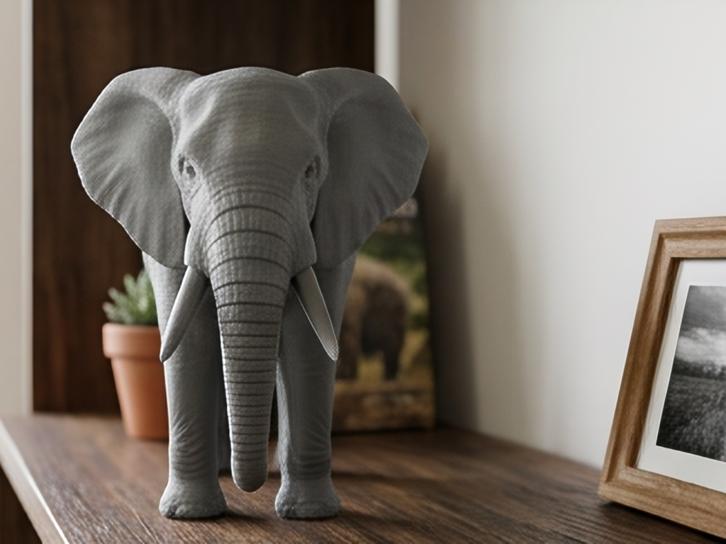 Elephant Sculpture 3D Print | Wildlife Decor Model | Large Display Animal | Gold Grey PLA | 250mm Elephant Figurine Gift