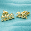 Aquarius Symbol Stud Earrings in Solid Gold | Zodiac Stud Earrings | 12 × 5.5 × 2 mm