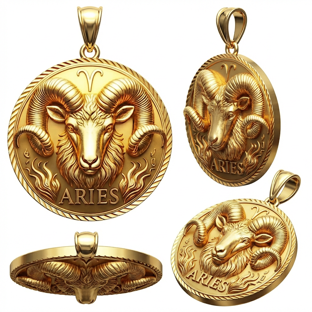 Aries Zodiac Pendant 3D – Ram Design, Gold or Silver, Astrology Jewelry Gift